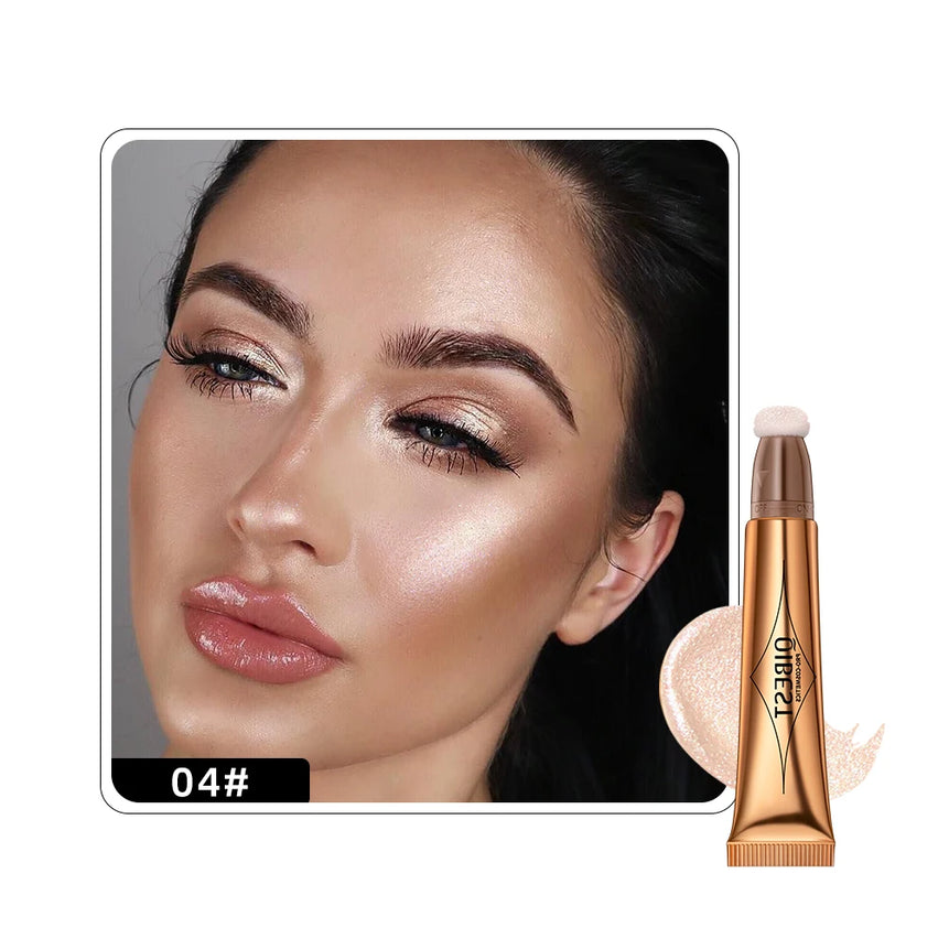 QIBEST Liquid Highlight For Face With Cushion Applicator Natural-looking Cheek Tint Blush Dewy Finish Liquid Contour Makeup