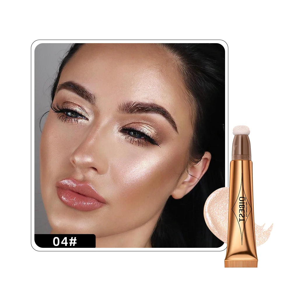 QIBEST Liquid Highlight For Face With Cushion Applicator Natural-looking Cheek Tint Blush Dewy Finish Liquid Contour Makeup