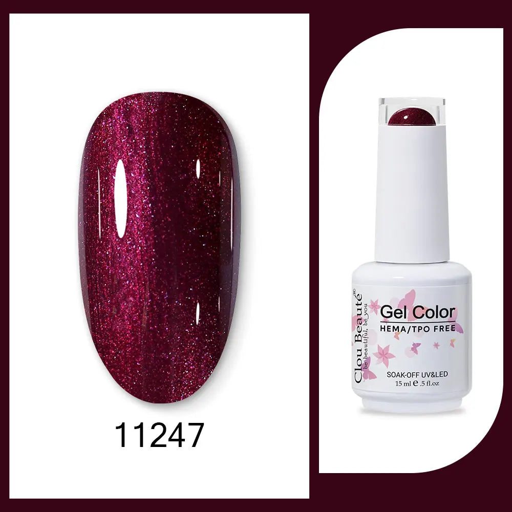 Clou Beaute 15ml Red Black White Green Neon Gel Nail Polish Base Top Coat Velvet Top 400 Colors Semi Permanent Gel Nail Varnish