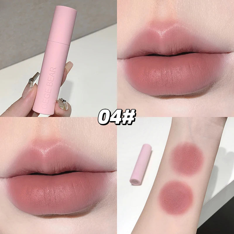 Dark Brown Matte Velvet Lip Mud Gloss Gege Bear Dark lipstick Non-stick Cup Lasting Nude Brown Lips Tint for Fall&Winter