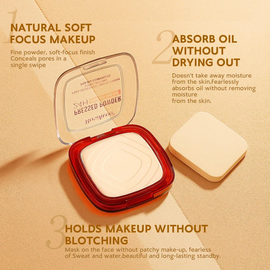 Waterproof Matte Pressed Powder Full Coverage Oil Control 24H Weightless Foundation Long Lasting Non Caking Finishing