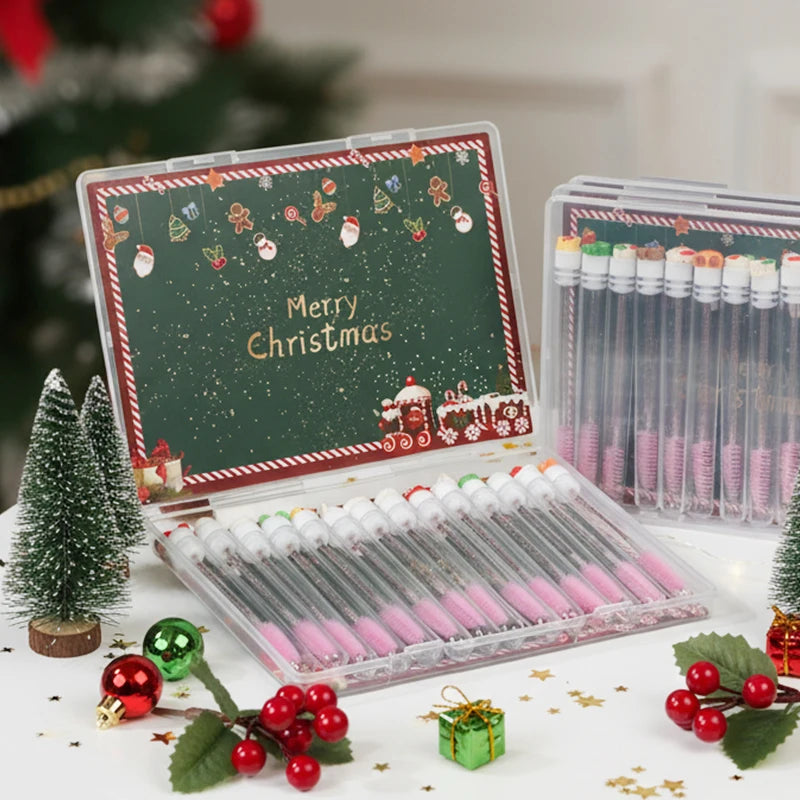 Christmas Crystal Lengthening Mascara 14Pcs/Box, Eyelash Extension Brush Tube Gift Set for Women