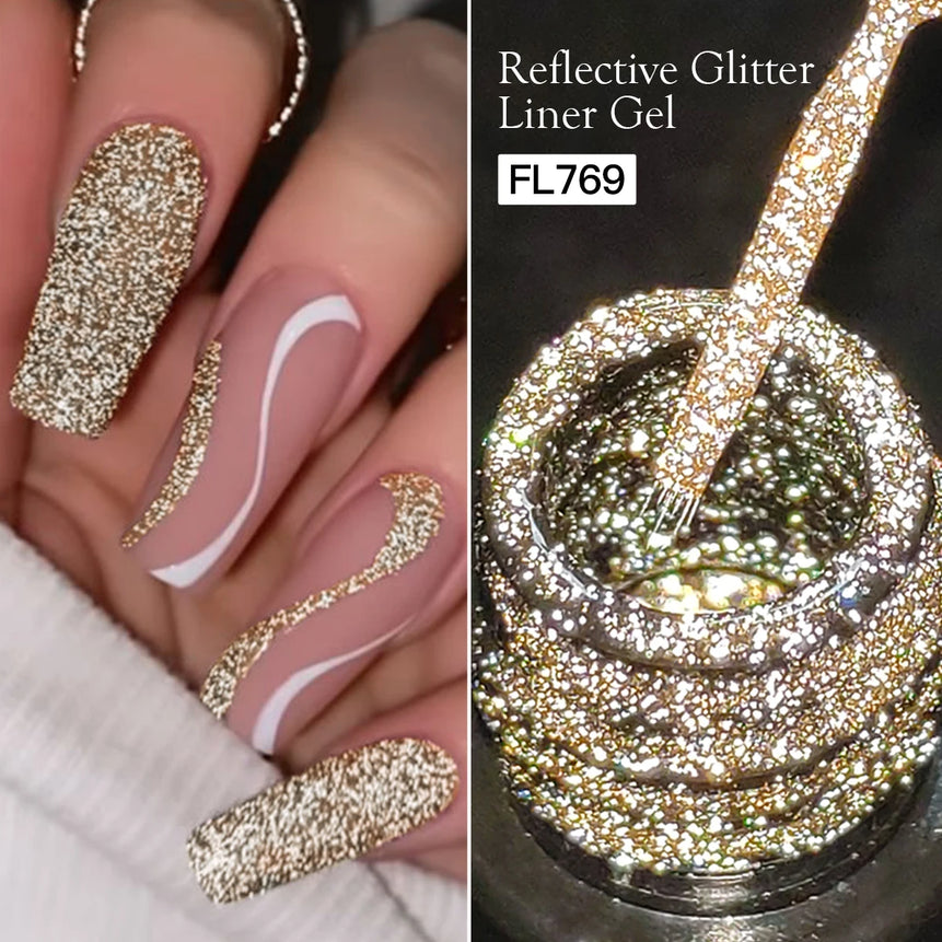 FOUR LILY 5ml Reflective Glitter Liner Nail Gel Polish Gold Silver Red Sparkling Nail Supplies UV/LED Varnish Painting Gel
