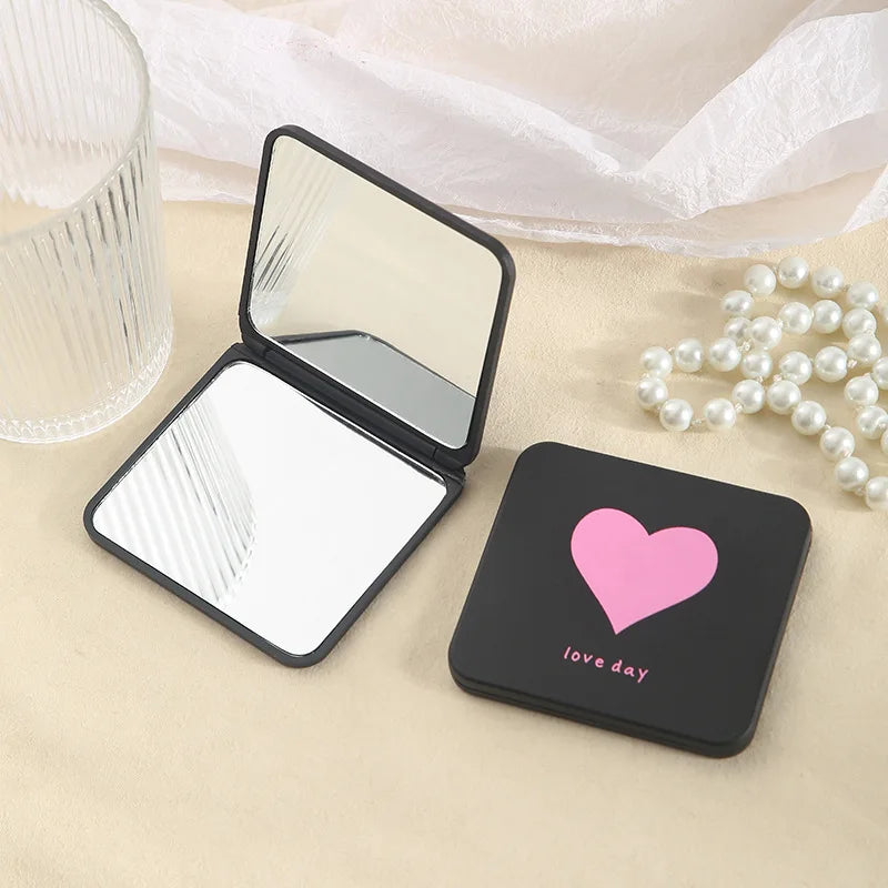 Dual-Sided Folding Compact Mirror - Travel Pocket Makeup Mirror with Flip Cover, Mini Black Creative Design for Purse/Students