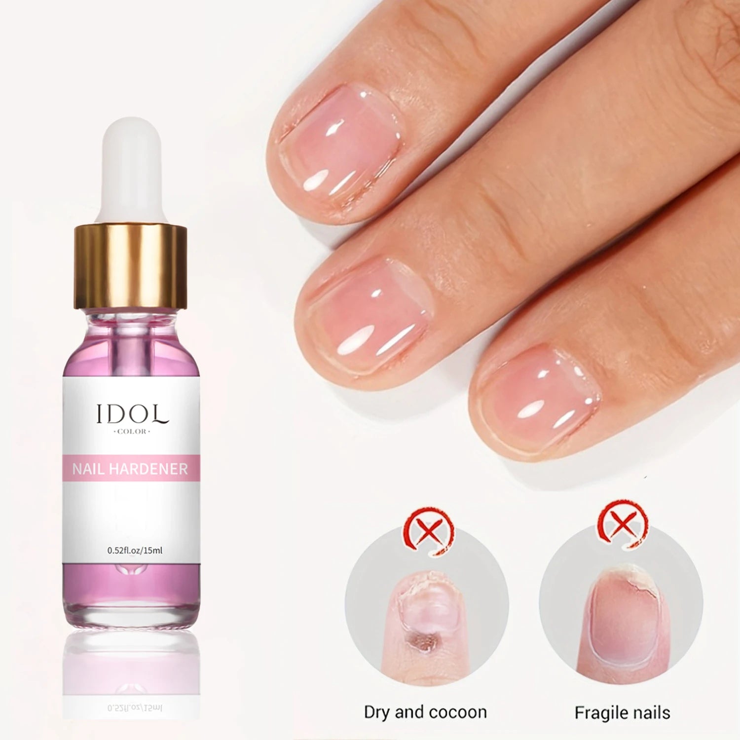 IDOL COLOR Nail Hardener, Repairs and Nourishes Damaged Nails, Enhances Nail Shine, Hardness and Toughness, 0.51 FL Oz