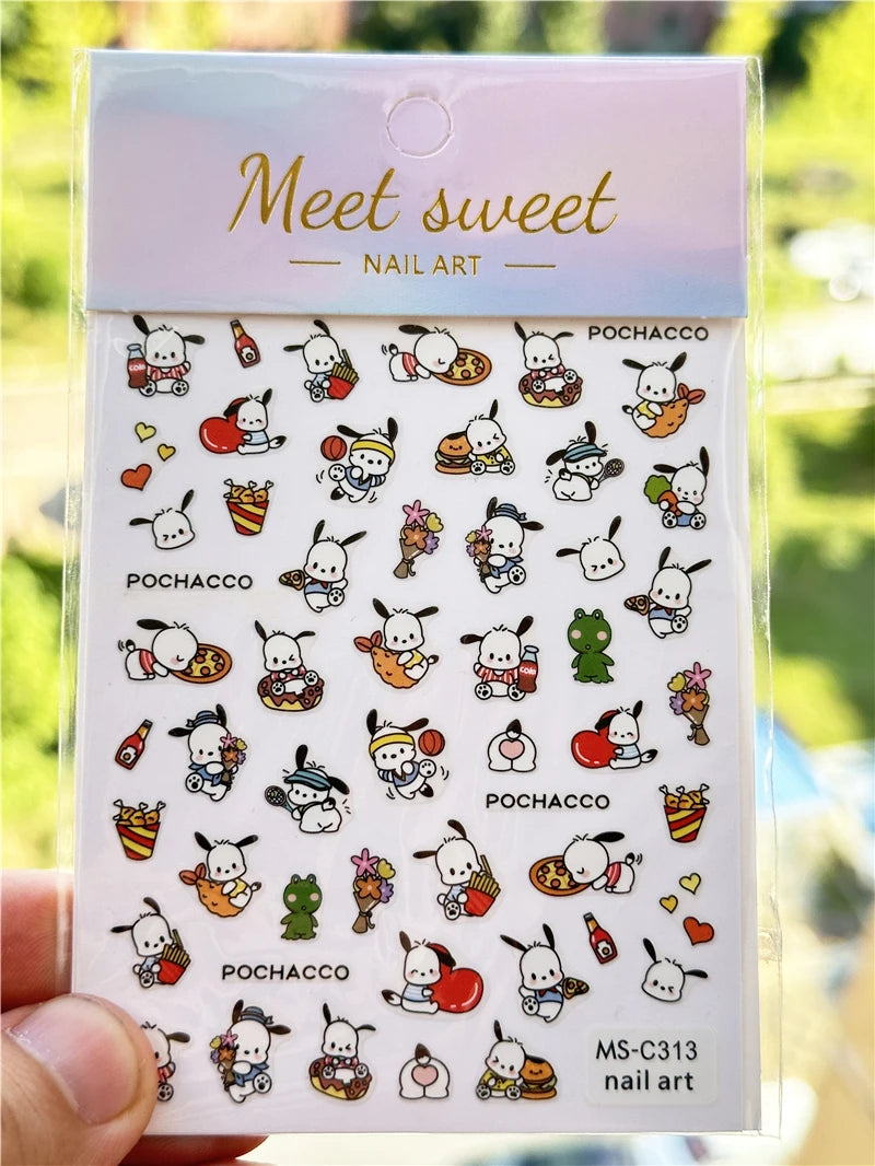 4PCS/1PC Set 3D Kawaii Sanrioed Nail Stickers,Hello Kitty Kuromi Melody Cartoon Nail Decals Decoration Supplies,Press on Nails