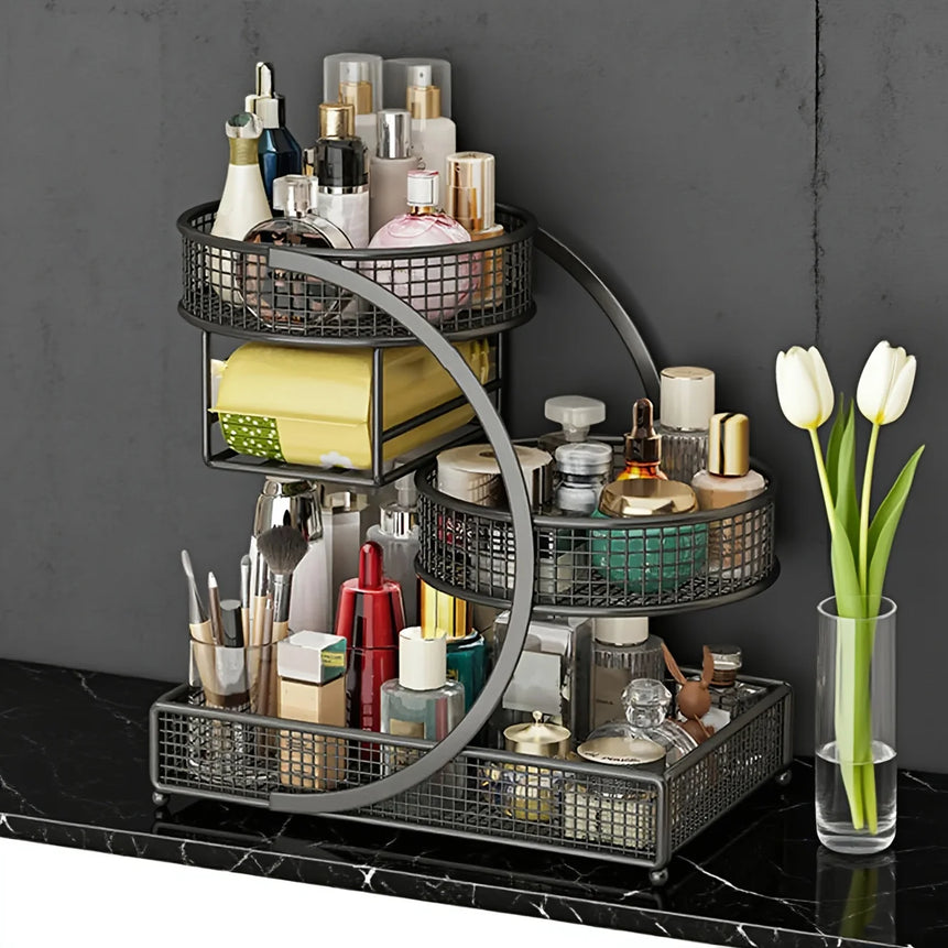 27-Inch 3-Tier Cast Iron Makeup Organizer, Bathroom Vanity Countertop Shelf, No-Assembly Wire Mesh Sturdy Space-Saving