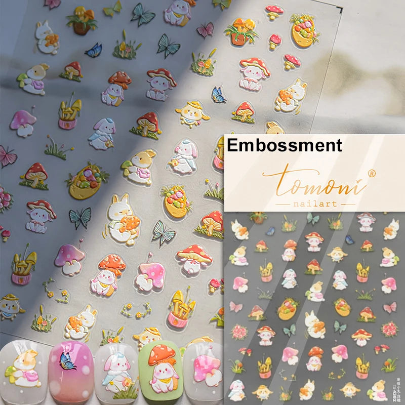 Lovely Cat Bunny Bowknot Poker Crown Lock Key Easter Eggs Love Cute Rabbit Mushroom Chick Flower Dog DIY Nail Art Stickers Decal