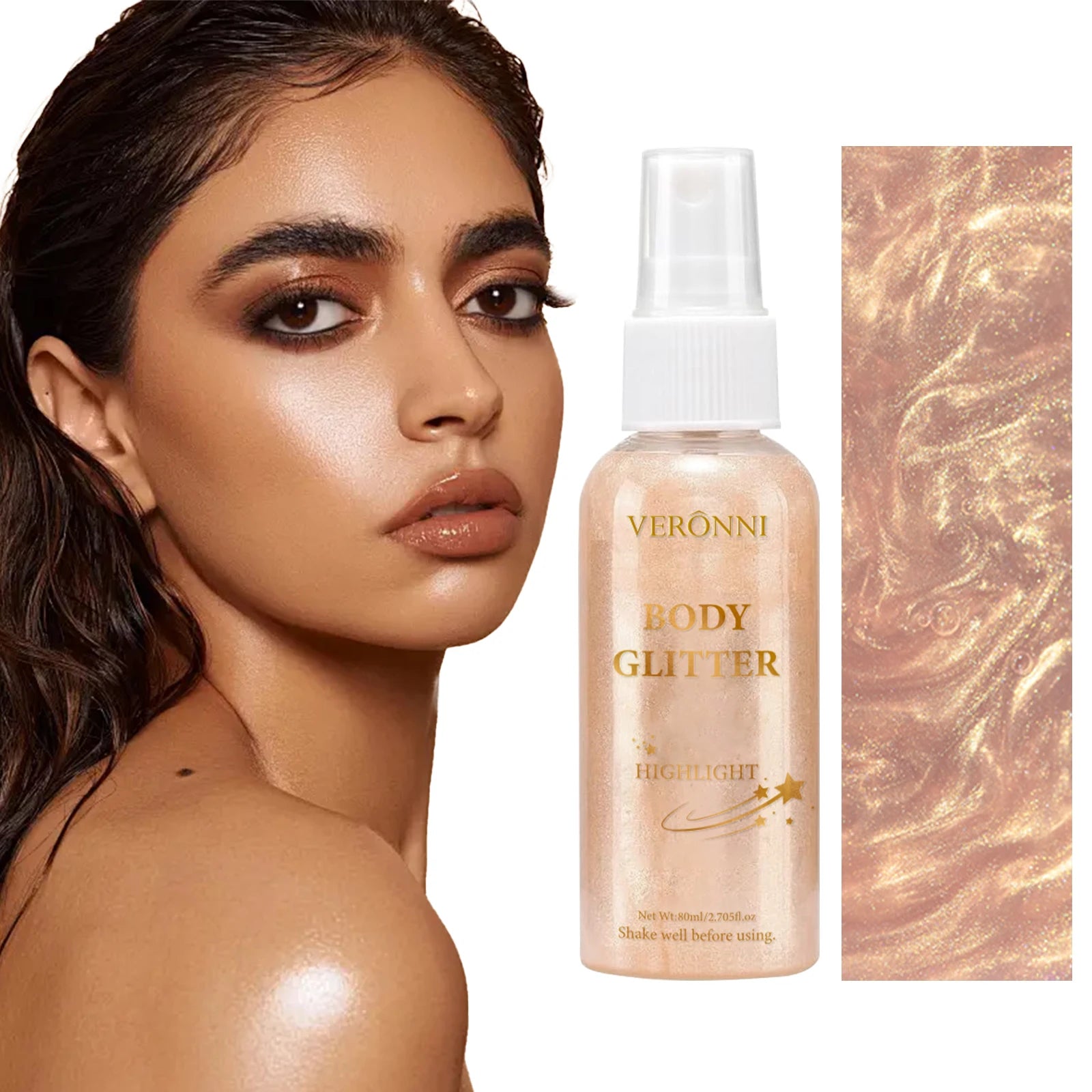 Liquid Body Highlighting Glow Shimmer Spray Cosmetic Waterproof Oil Lotion Makeup 4 Color High Gloss Glitter Spray for Face Body