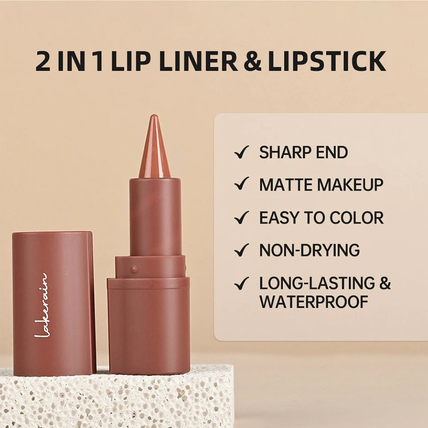 2-in-1 Lipstick Lip Liner Pointed Tip Long-Lasting Moisturizing Color-Payoff Lip Makeup for Everyday Use