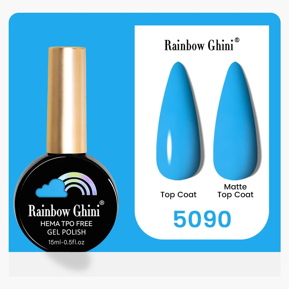 Rainbow Ghini 15ML 146 Colors Long-Lasting Colorful Gel Nail Polish Professional UV/LED Gel Polish Base Coat Matte Top Coat