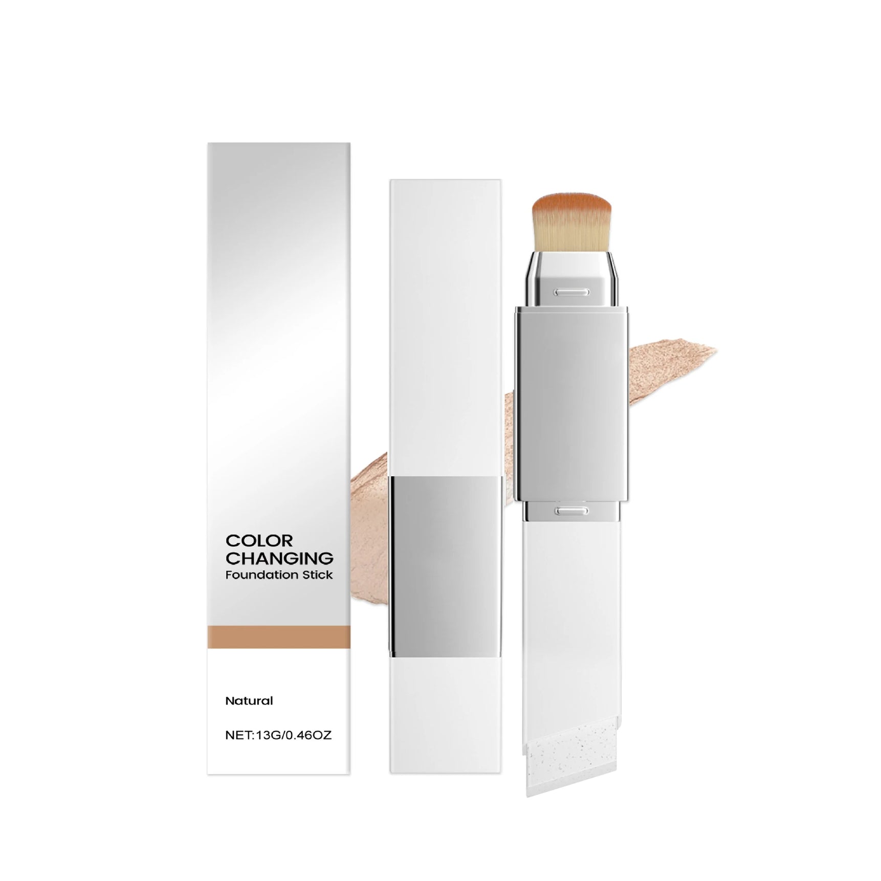 2-in-1 Color-Changing Foundation Stick Full Coverage Lightweight Moisturize Finish Base Makeup Dual-Ended with Detachable Brush