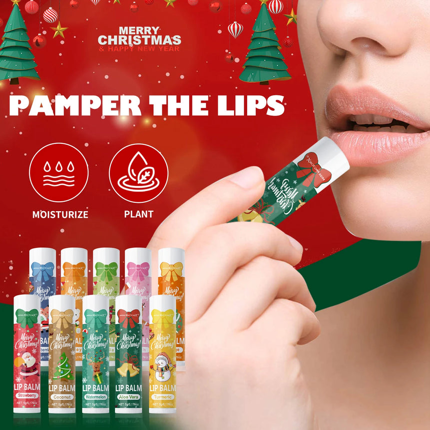10PCS/Box Christmas gift box, lip balm set, deeply hydrating lip moisturizer, lip color brighten, gift to women