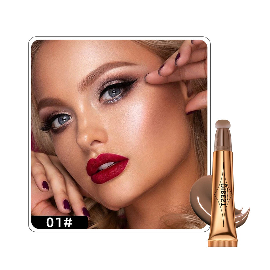 QIBEST Liquid Highlight For Face With Cushion Applicator Natural-looking Cheek Tint Blush Dewy Finish Liquid Contour Makeup