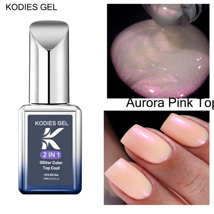 KODIES GEL Diamond Top Coat for Nail Varnish 15ML Super Shine UV Gel Nail Polish Soak Off Semi Permanent Glitter Topcoat No Wipe