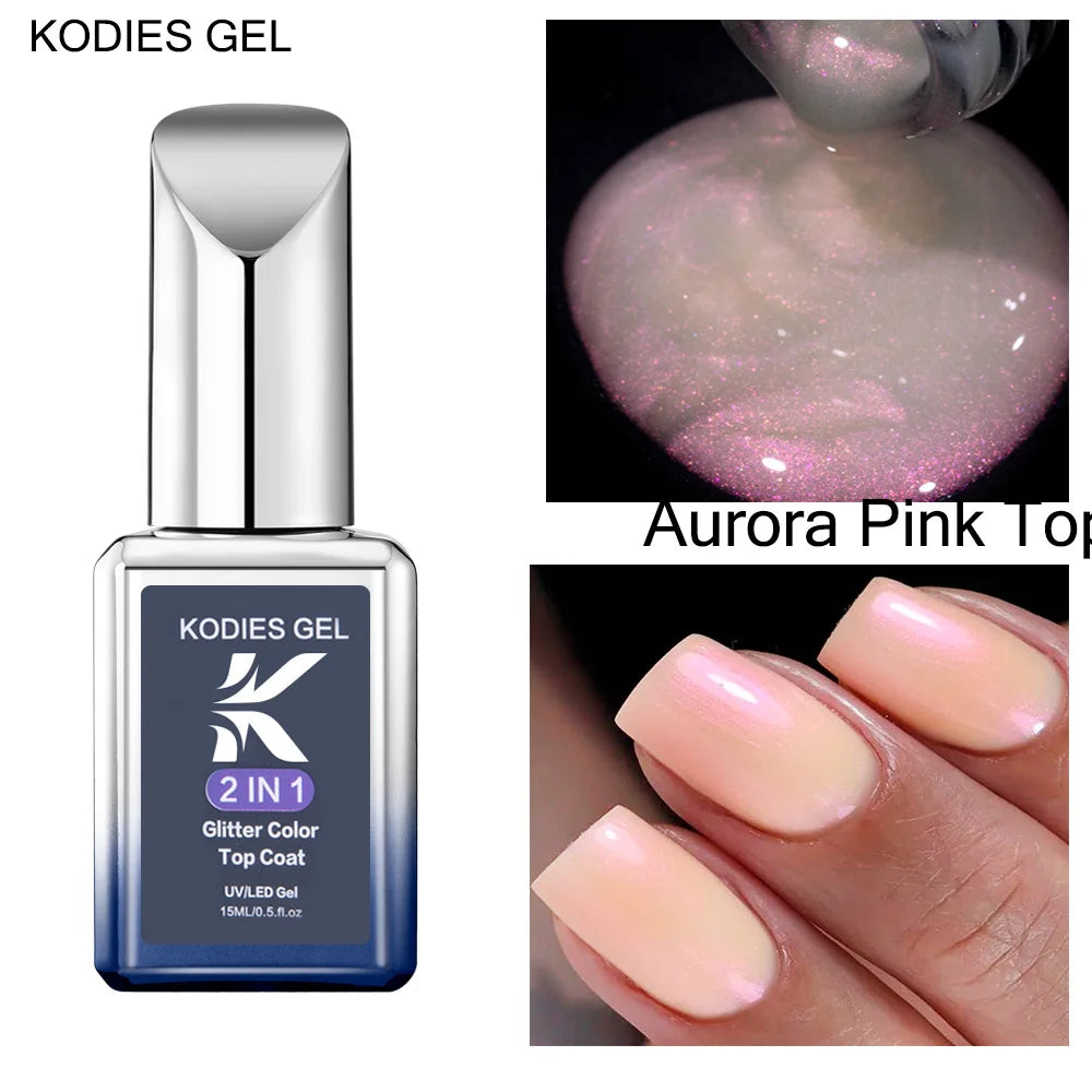 KODIES GEL Diamond Top Coat for Nail Varnish 15ML Super Shine UV Gel Nail Polish Soak Off Semi Permanent Glitter Topcoat No Wipe