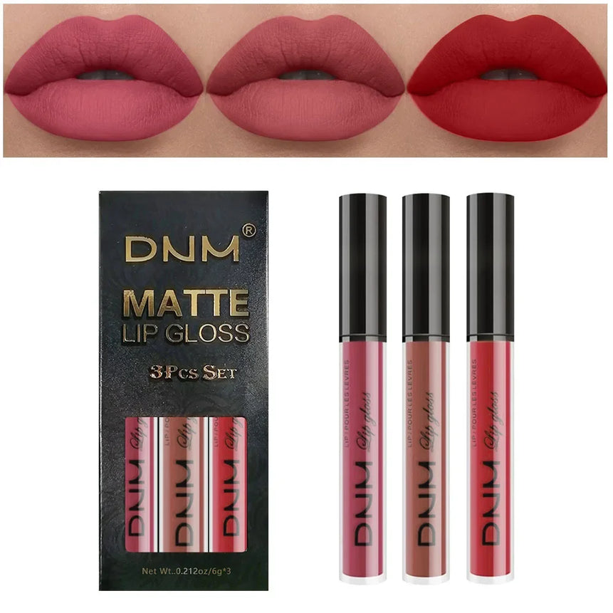 3pcs/set Liquid Lipstick Waterproof Long Lasting Cosmetic Black Blue Purple Green Matte Lip Gloss Nude Lip Tint Stain Makeup Set