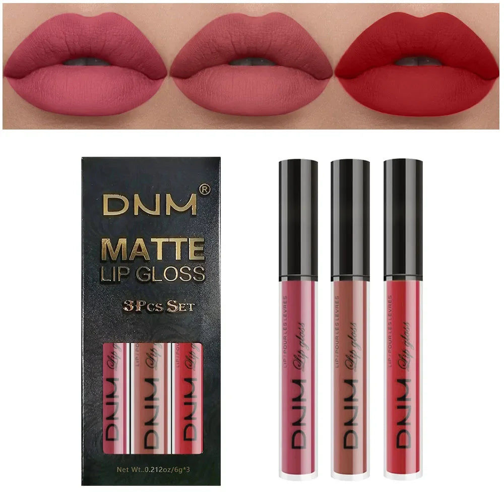 3pcs/set Liquid Lipstick Waterproof Long Lasting Cosmetic Black Blue Purple Green Matte Lip Gloss Nude Lip Tint Stain Makeup Set
