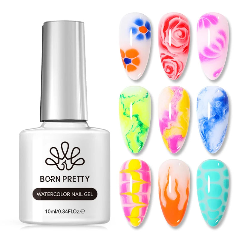 BORN PRETTY Metal 10ml Watercolor Nail Polish Air Dry Marble Nail Polish Gradient Ink for Painting Manicure DIY at Home