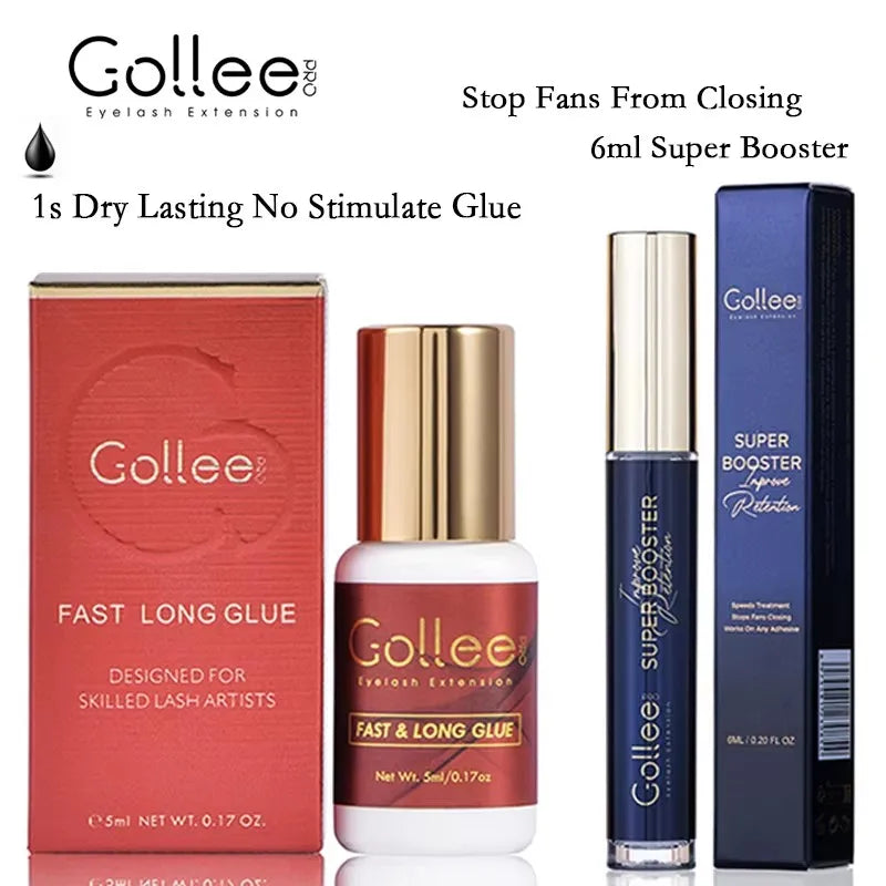 Gollee eyelashes Glue 1s Fast Dry Waterproof Lash Extension Glue Strong 6ml Super Booster Help Adhesive Accelerator tools Makeup
