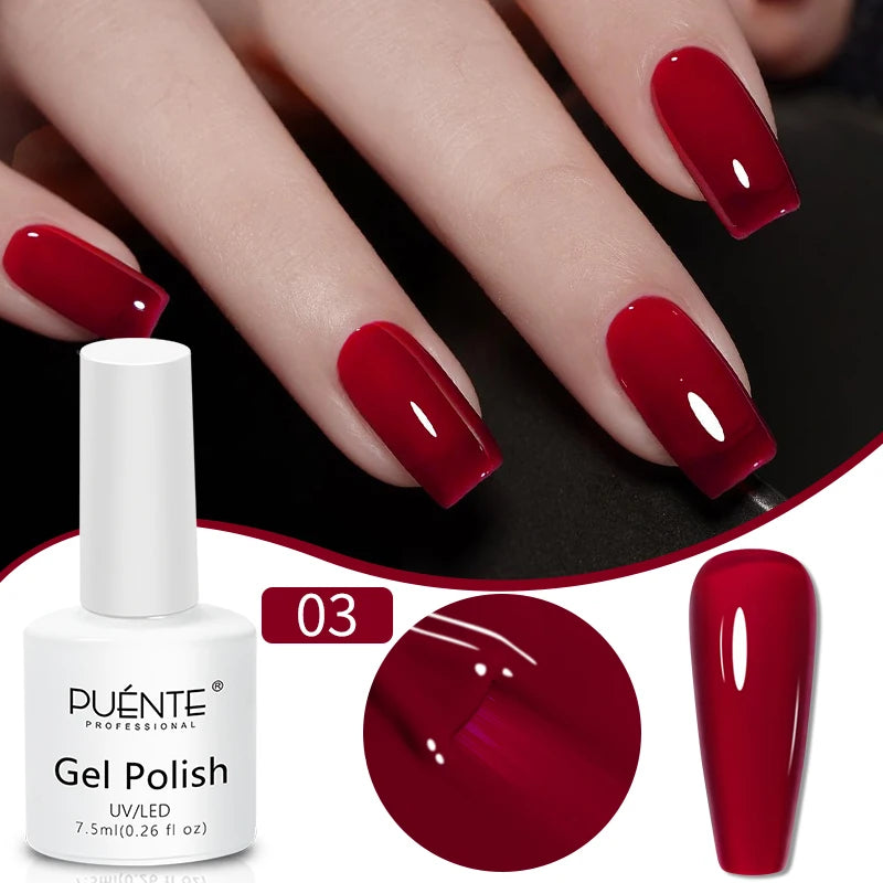 PUENTE 7.5ML Red Flame Reflective Gel Nail Polish Flash Sparkling Red Glitter Nail Gel Soak Off UV Semi-permanent Nail Varnish