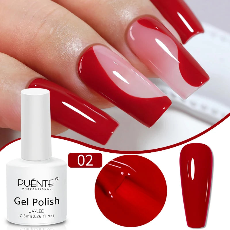 PUENTE 7.5ML Red Flame Reflective Gel Nail Polish Flash Sparkling Red Glitter Nail Gel Soak Off UV Semi-permanent Nail Varnish