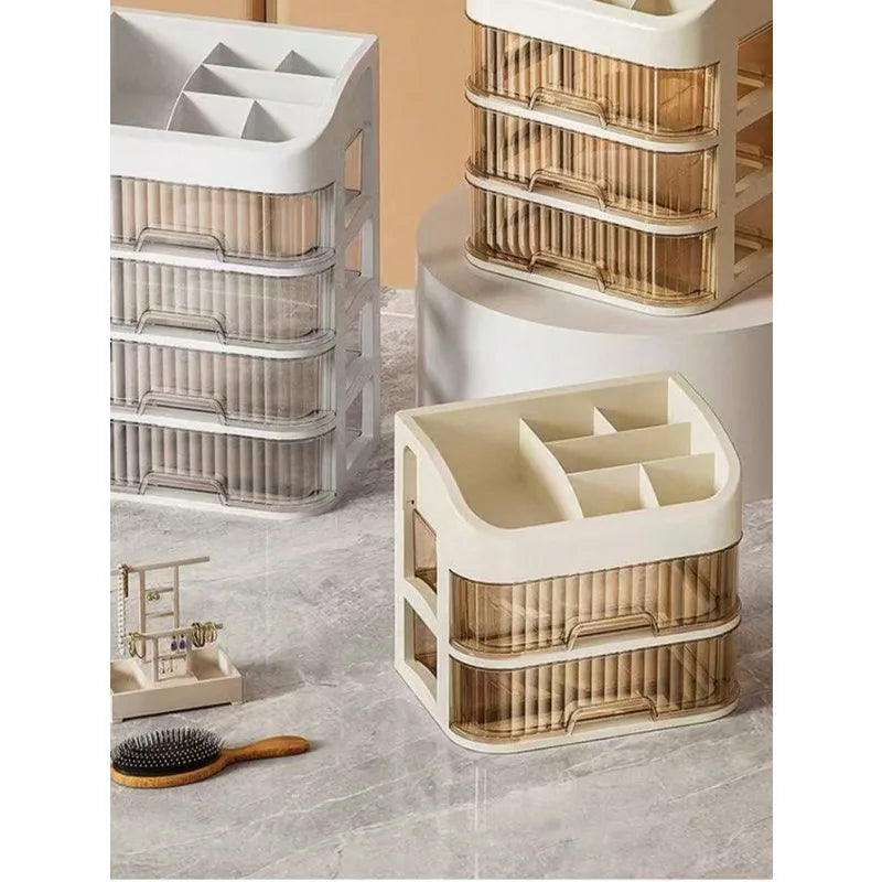3-5 Tier Cosmetic Organizer with Drawers, Spacious Makeup Storage for Skincare, Brushes, Lipsticks, Perfect for Vanity