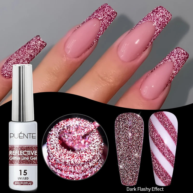 8ML Christmas Sparkling Reflective Diamond Glitter Liner Gel Nail Polish Soak Off UV Semi-Permanent Nail Art Varnish Manicure