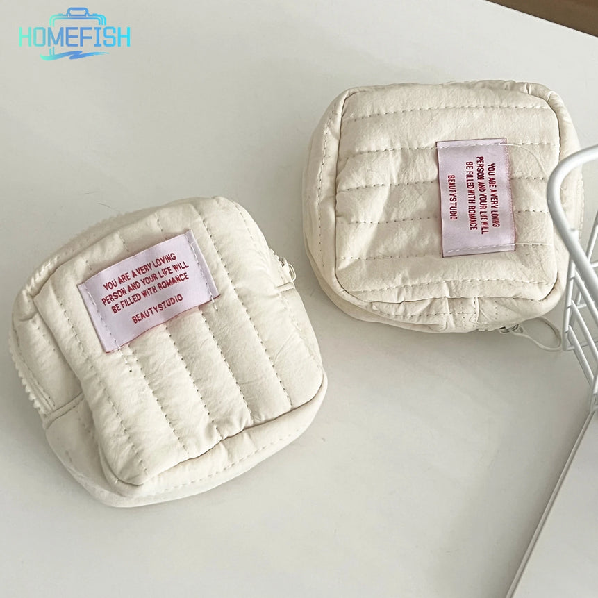 HOMEFISH Korean Square Small Makeup Bag Student Small Earphones Zero Wallet Girl Portable Lipstick Storage Bags