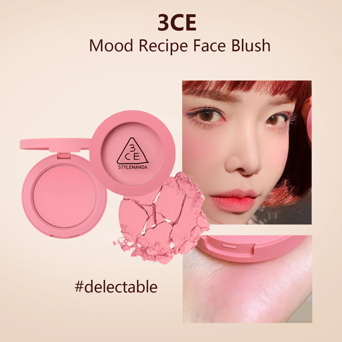 3CE Mood Recipe Face Blush,Silky Powder,Blendable,Natural Color Payoff,Long-Lasting Wear,Complete Makeup,K-Beauty,Korean Makeup