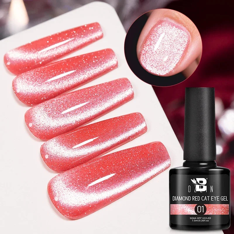 AWStorG 7.5ML Golden Gradient Cat Eye Magnetic Gel Sparkling Glitter Nail Polish Semi Permanent UV Nail Art No Need Base Color