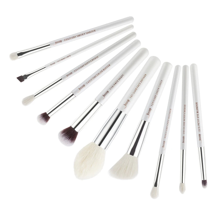 Jessup brush set 10pcs Professional Makeup Brushes Sets Foundation highlight Powder Eyeshadow Blushes Pearl Silver,T243