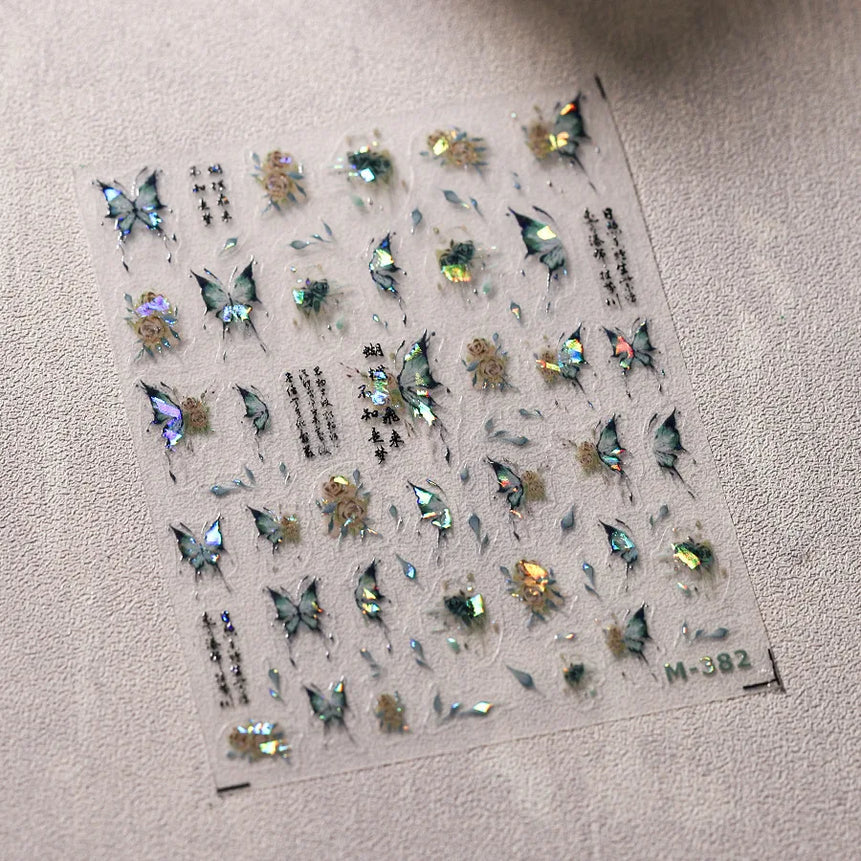 1pcs 5D Rhinestones Butterfly Nail Stickers Kawaii AB Shiny Butterfly Adhesive Nail Art Decorations Decal Design Manicure Tools