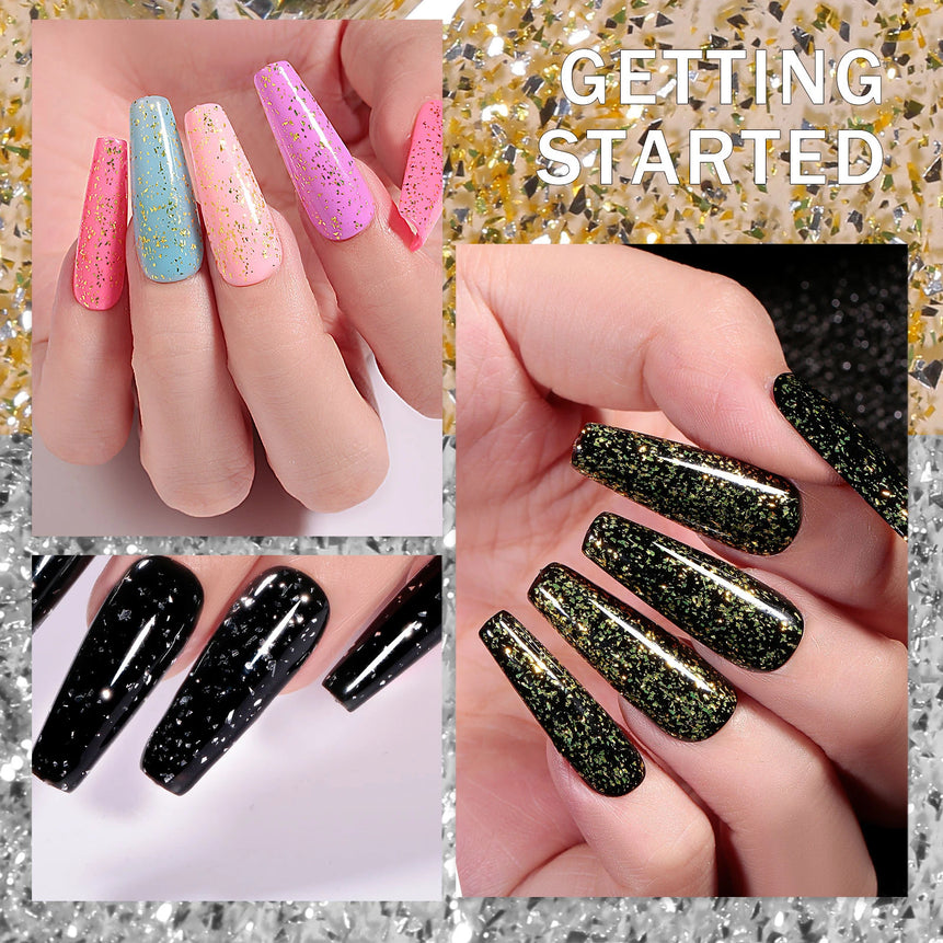 JTING 1pc 15ml Popular Glitter Chrome Foil Flakes Gold Sliver Top Coat Base Gel Polish