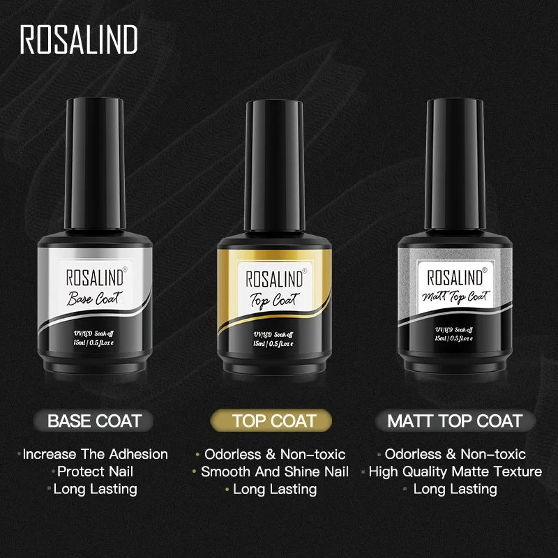 ROSALIND Glossy Matte Top Coat Nail Gel Polish Rhinestone Top Coat Glue Gel Varnishes Semi Permanent UV/LED Cure