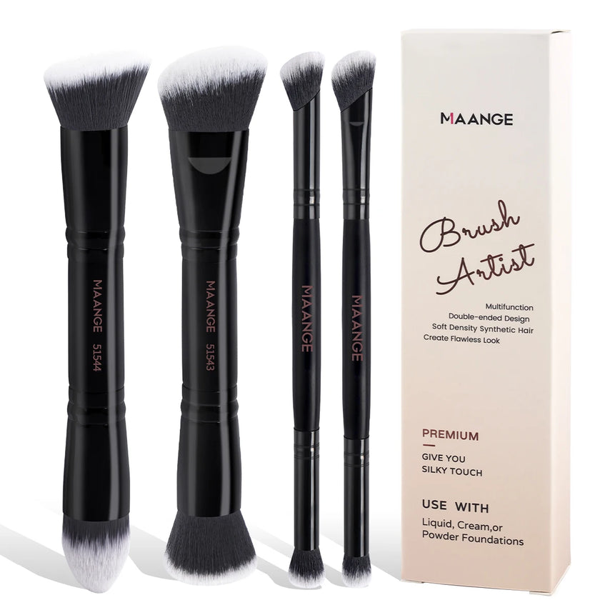 MAANGE 4pcs Basic Makeup Brushes Set With Box Dual-ended Foundations Powder Blush Details for Eyeshadow Brushes Beginner Travel