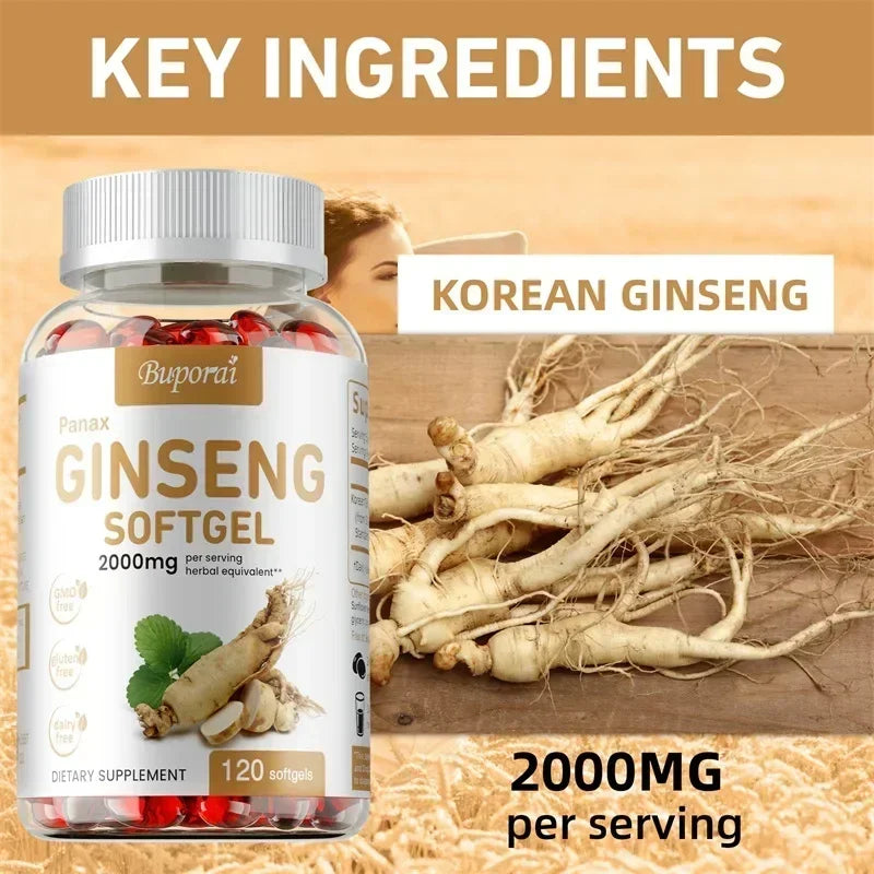 Red Panax Ginseng Capsules - for Immunity, Energy, Fatigue and Stress Relief, and Mental Focus