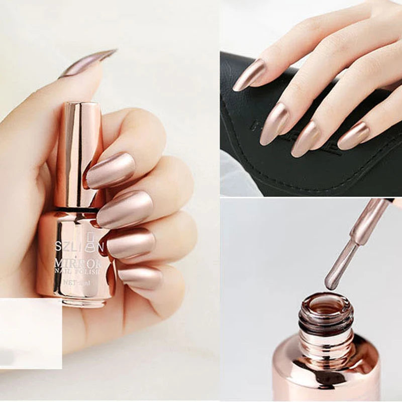 12 Colors Mirror Polish Long-lasting Quick-drying Metallic Silver Purple Rose Gold Nail Polish Is Not Peelable Nails Gel Varnish