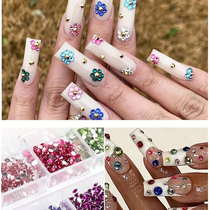 12 Grid Shimmering Crystal Nail Art Rhinestones - Flatback Gemstones for Versatile Decoration - Adorns Nails Shoes Makeup Bags
