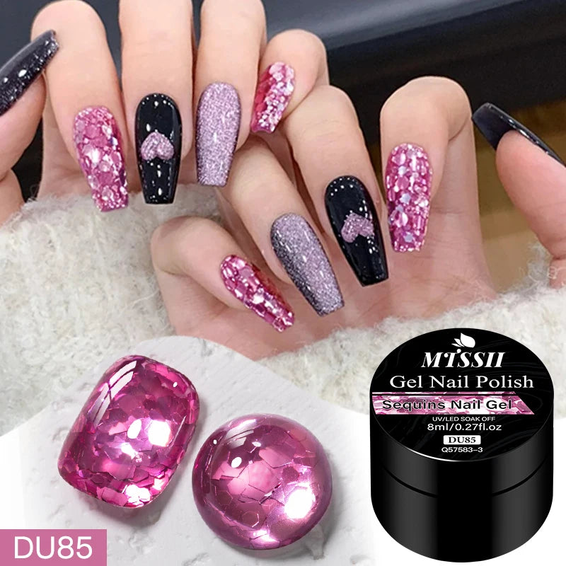 8ml Sequins Nail Gel Nail Polish Vibrant Blue Pink Colors Glitter Semi Permanent Soak Off UV LED Nail Art Varnish For Manicure