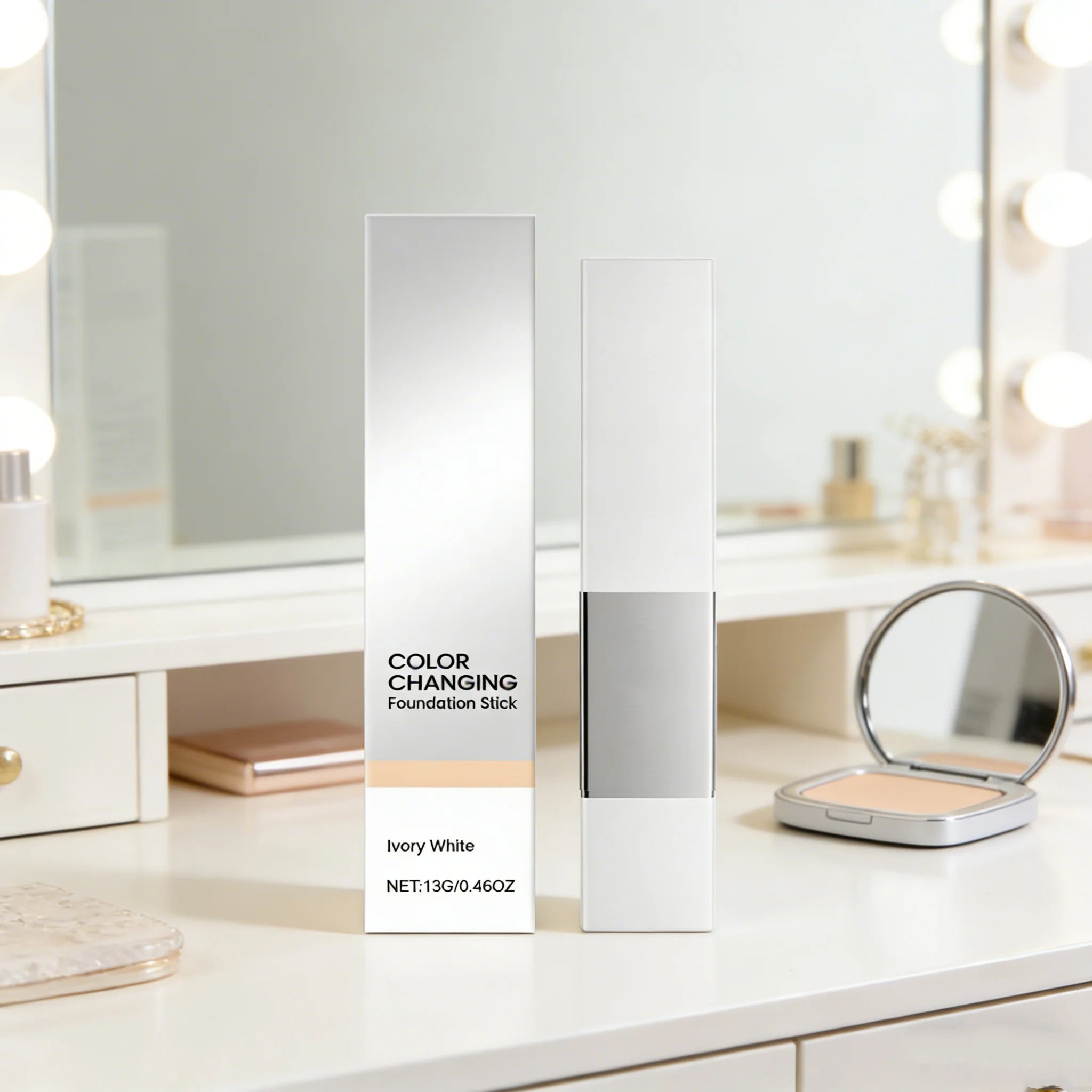 2-in-1 Color-Changing Foundation Stick Full Coverage Lightweight Moisturize Finish Base Makeup Dual-Ended with Detachable Brush
