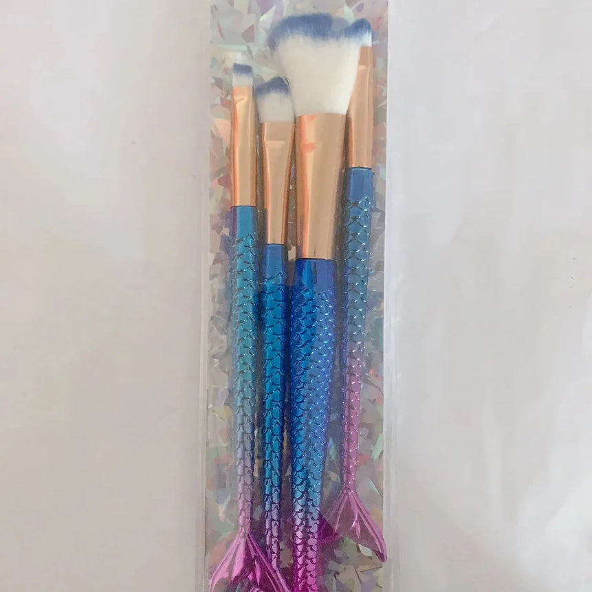 Four-piece Suit Mermaid Makeup Brush Fiber Colorful Soft Hair Loose Powder Brush Beauty Makeup Tools