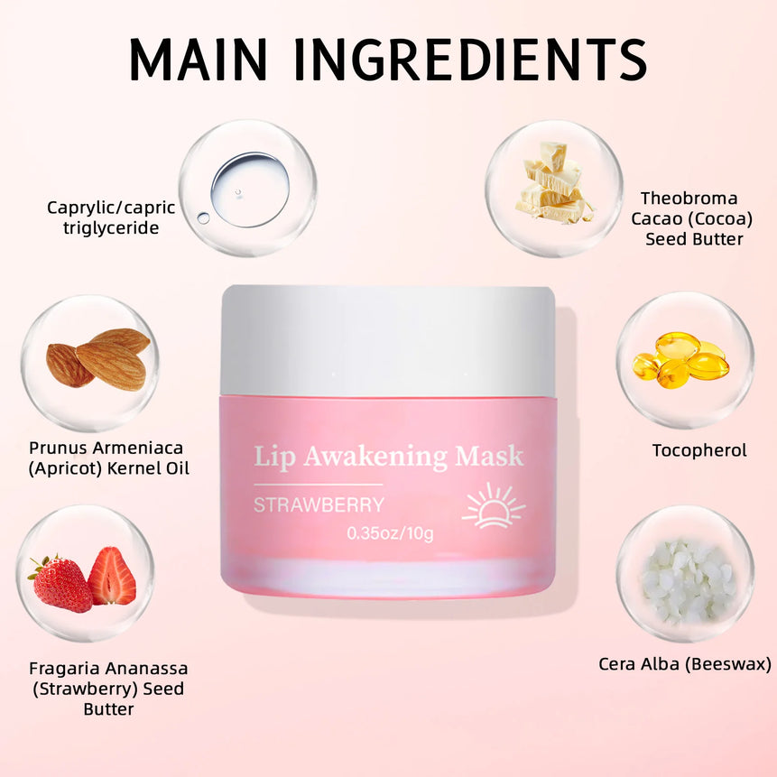Natural Coconut & Strawberry Lip Mask Duo 20g Set - Day and Night Moisturizing Treatment for Dry and Sensitive Lips