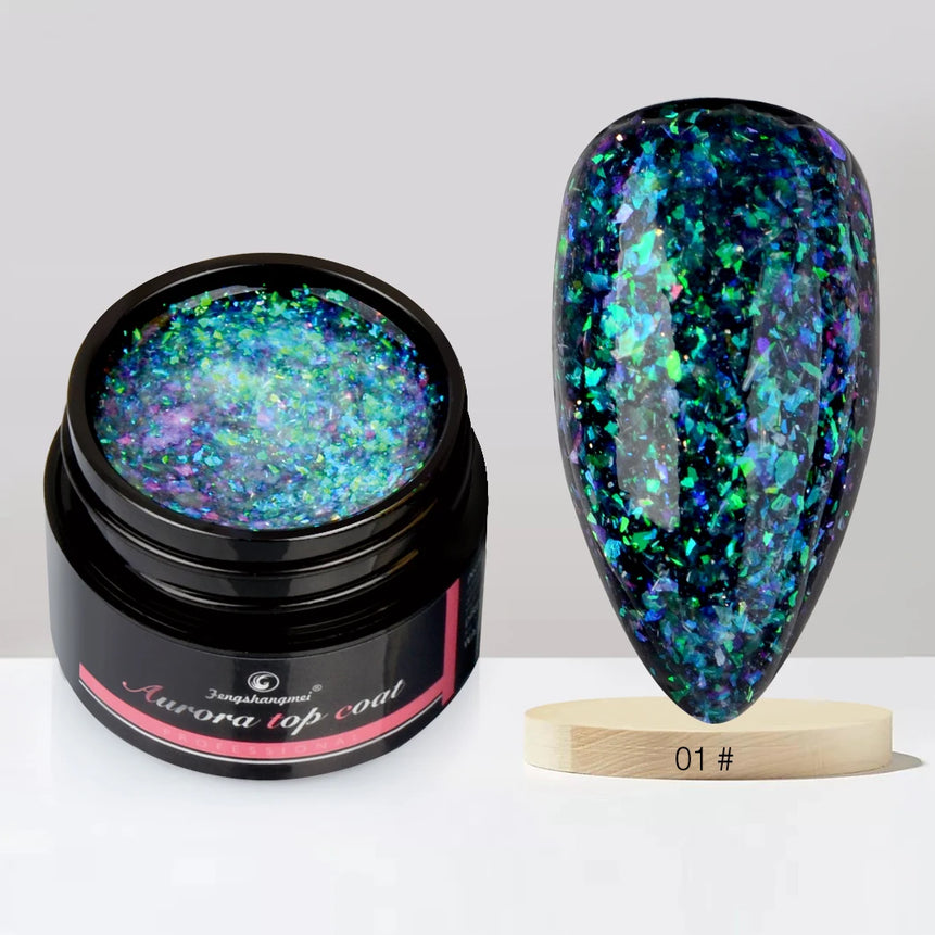 Aurora Glitter Gel Nail Polish 3D Non-Sticky Builder Gel Formula Long-Lasting Shine Soak Off UV/LED Cured Perfect for Manicures