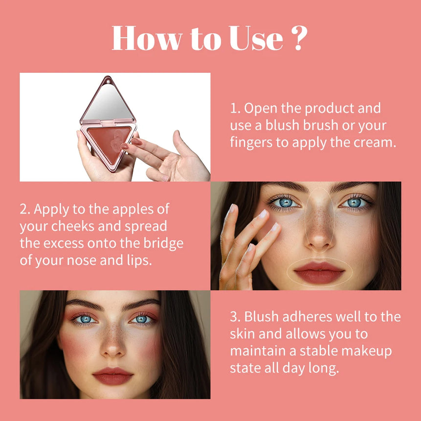 Lakerain Triangle Cream Blush Cream Matte Cream Non-greasy Easy to Push Color Saturation High Natural Rosy Rouge Blush Cream