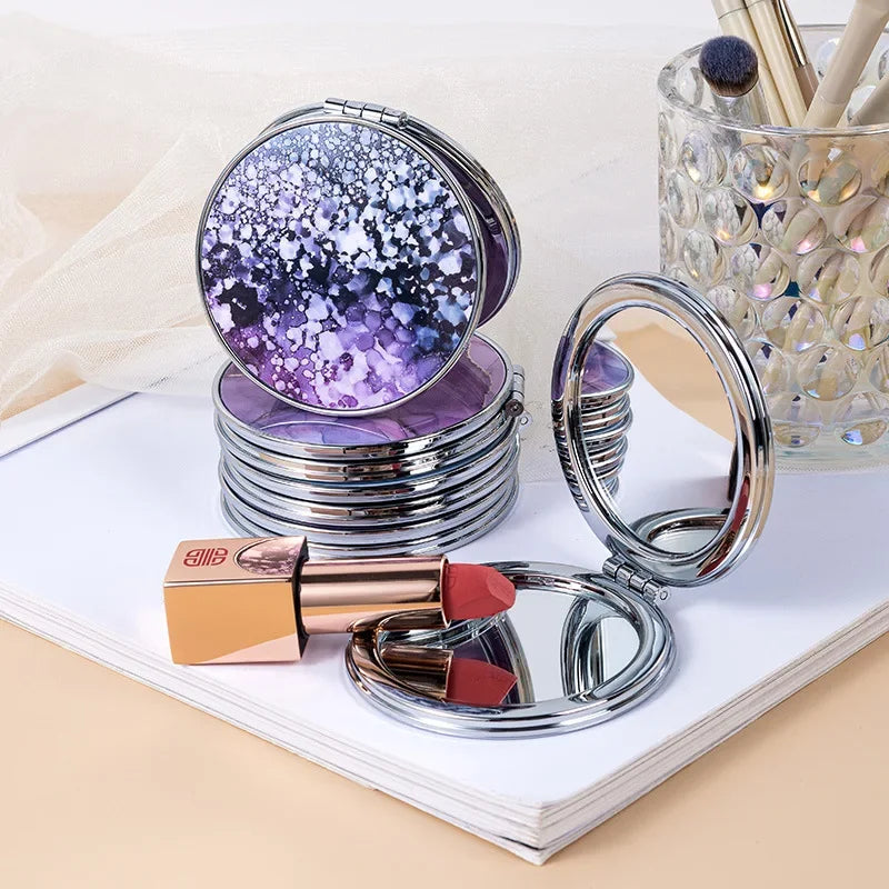 Stripe Pattern Vintage Hand Women Mini Compact Makeup Mirror Portable Green/Purple/Blue Bag Mirror
