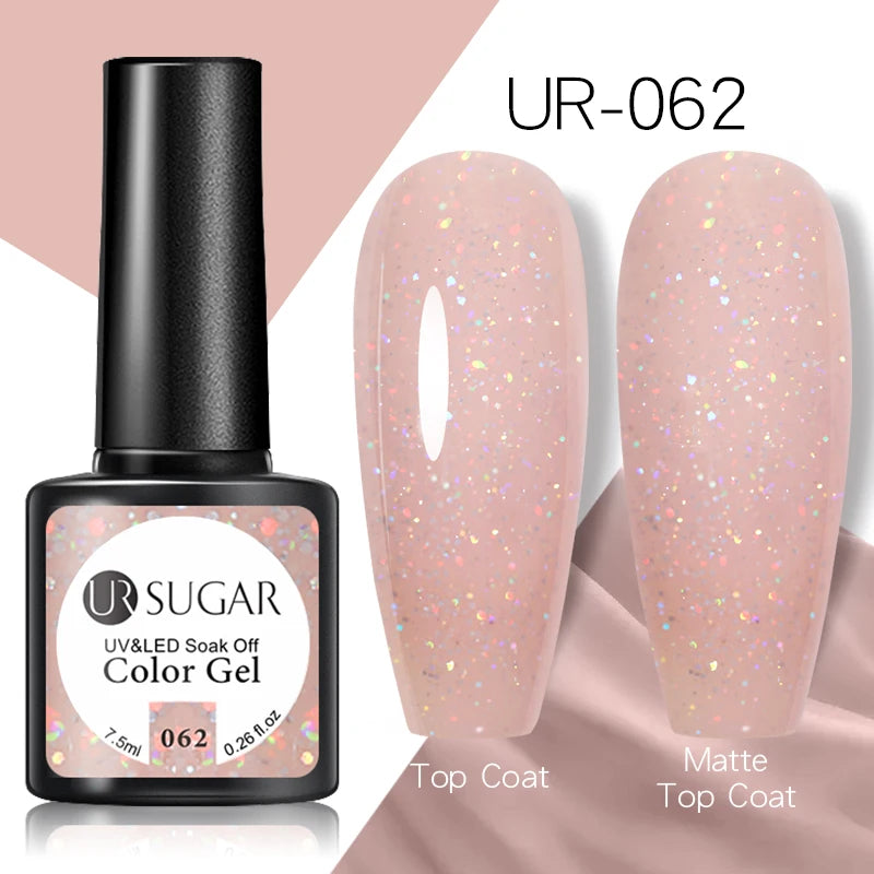 UR SUGAR 7.5ml Rose Glitter Solid Color Gel Nail Polish Jelly Nude Pink Semi Permanent DIY Nail Art UV LED Soak Off Gel