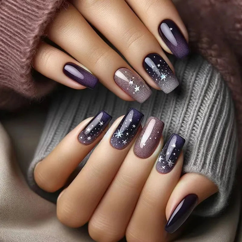 24Pcs Short False Nails with Shimmery Powder Ballet Nail Art Full Cover French Sheer Wearable Nail Manicure Tips for Girls Daily