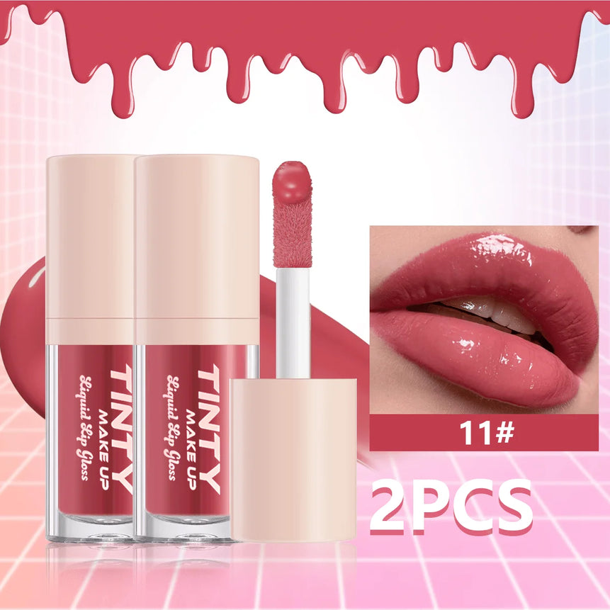 2PC  Crystal Jelly Moisturizing Lip Oil Plumping Lip Gloss Makeup Sexy Plump Lip Glow Oil Tinted Lip Plumper