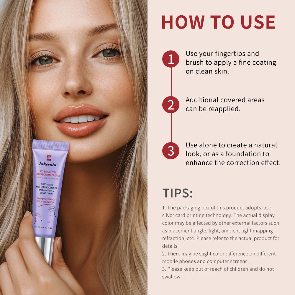 3pcs CC Cream Color-Changing Liquid Foundation | High Coverage Korean Centella Extract, Smooth Base Makeup for Face